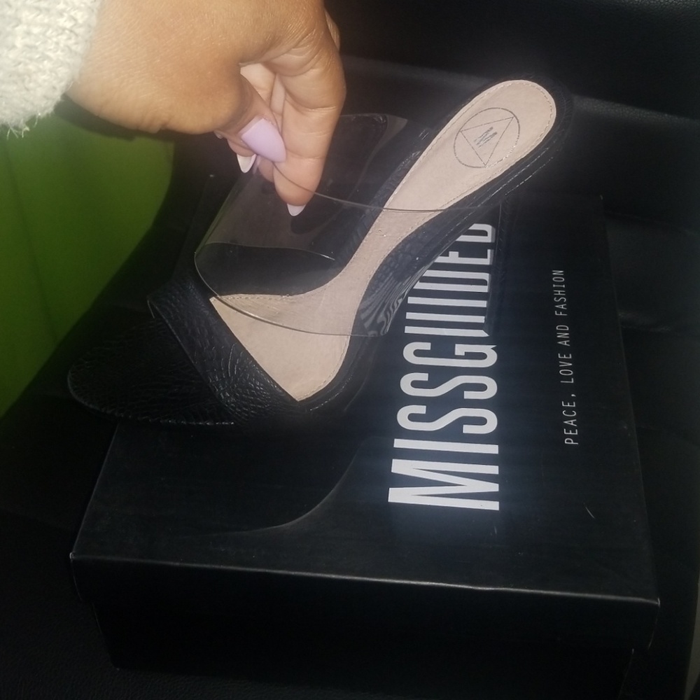 Lucite stiletto mules